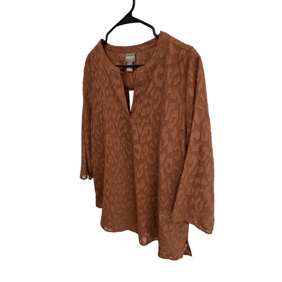 Chicos NWT Burnout Cheetah Print Blouse Size L Classic Copper 3/4 Sleeves - Picture 3 of 12